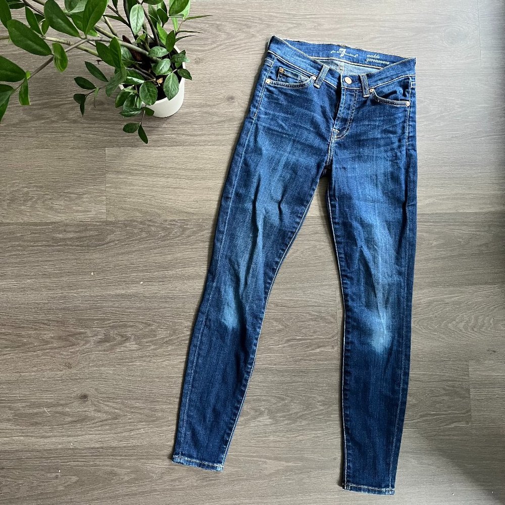 7 for All Mankind Dark Blue "Ankle Gwenevere" Mid-Rise Skinny Jeans